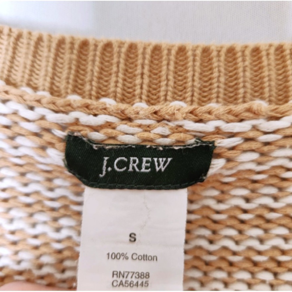 J Crew Striped V-Neck Sweater Women's Size Small 100% Cotton Beige 75101 - Picture 4 of 4